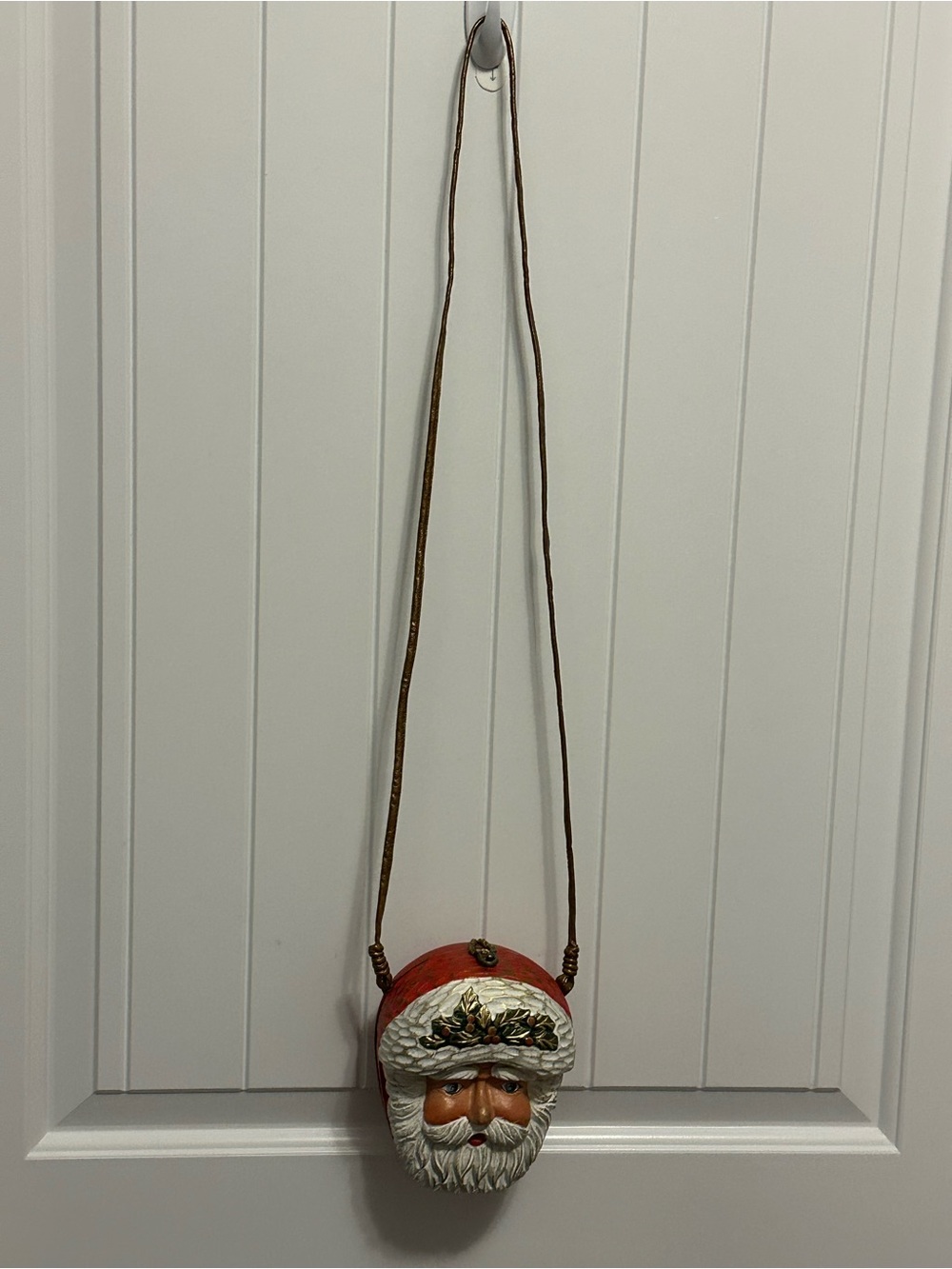 Timmy Woods White Santa Head Purse with Gold Holly and Red Berries - Picture 10 of 10